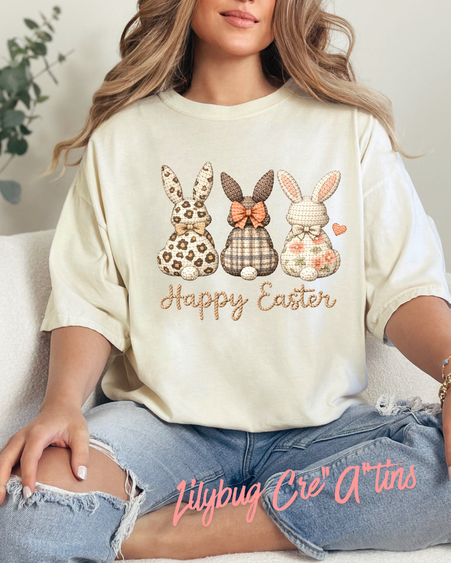 Faux Crochet Easter Bunny DTF shirt