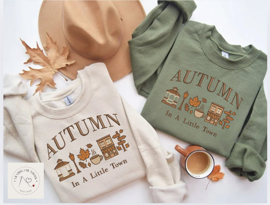 Autumn in a Small Town embroidered crewneck