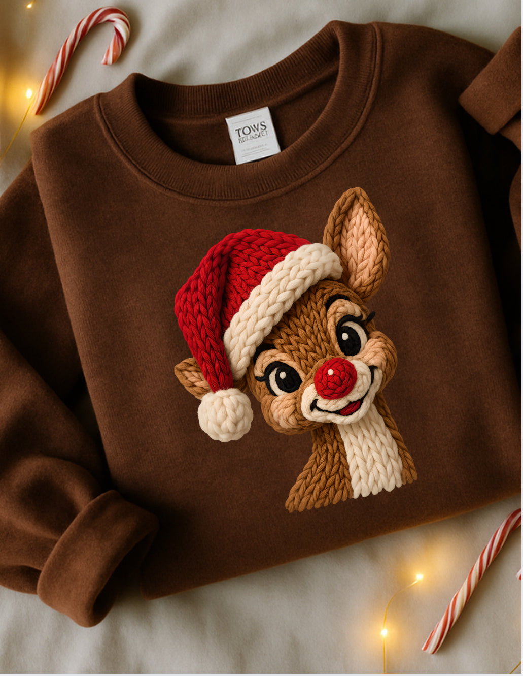 Faux yarn Red Nosed Reindeer Crewneck