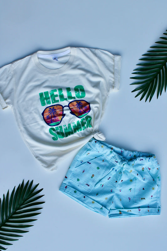 Hello Summer Girls Tee and shorts set (TAT 2-3week)