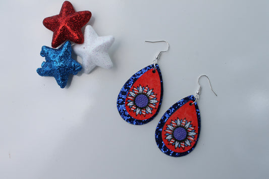 Patriotic Sunflower Earrings