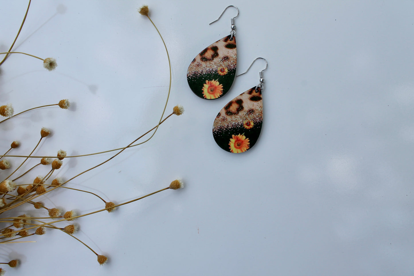 Boho sunflower leopard Earrings