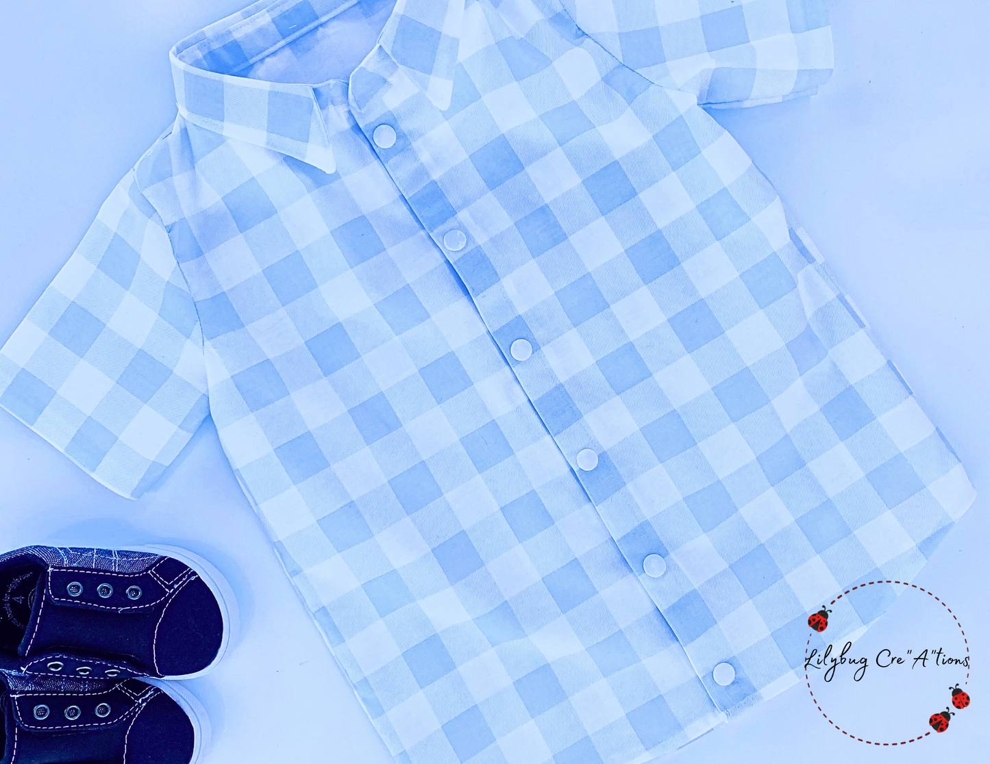 Boys pale Blue and White Check shirt