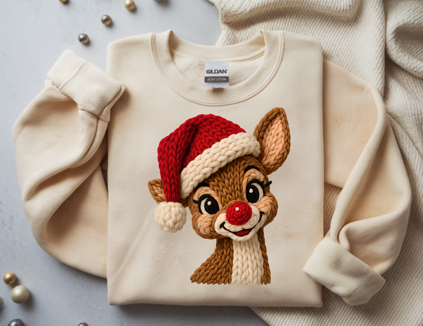 Faux yarn Red Nosed Reindeer Crewneck