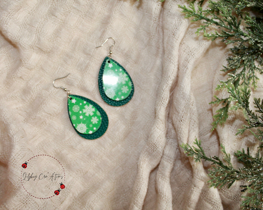 Green Snowflake Earrings