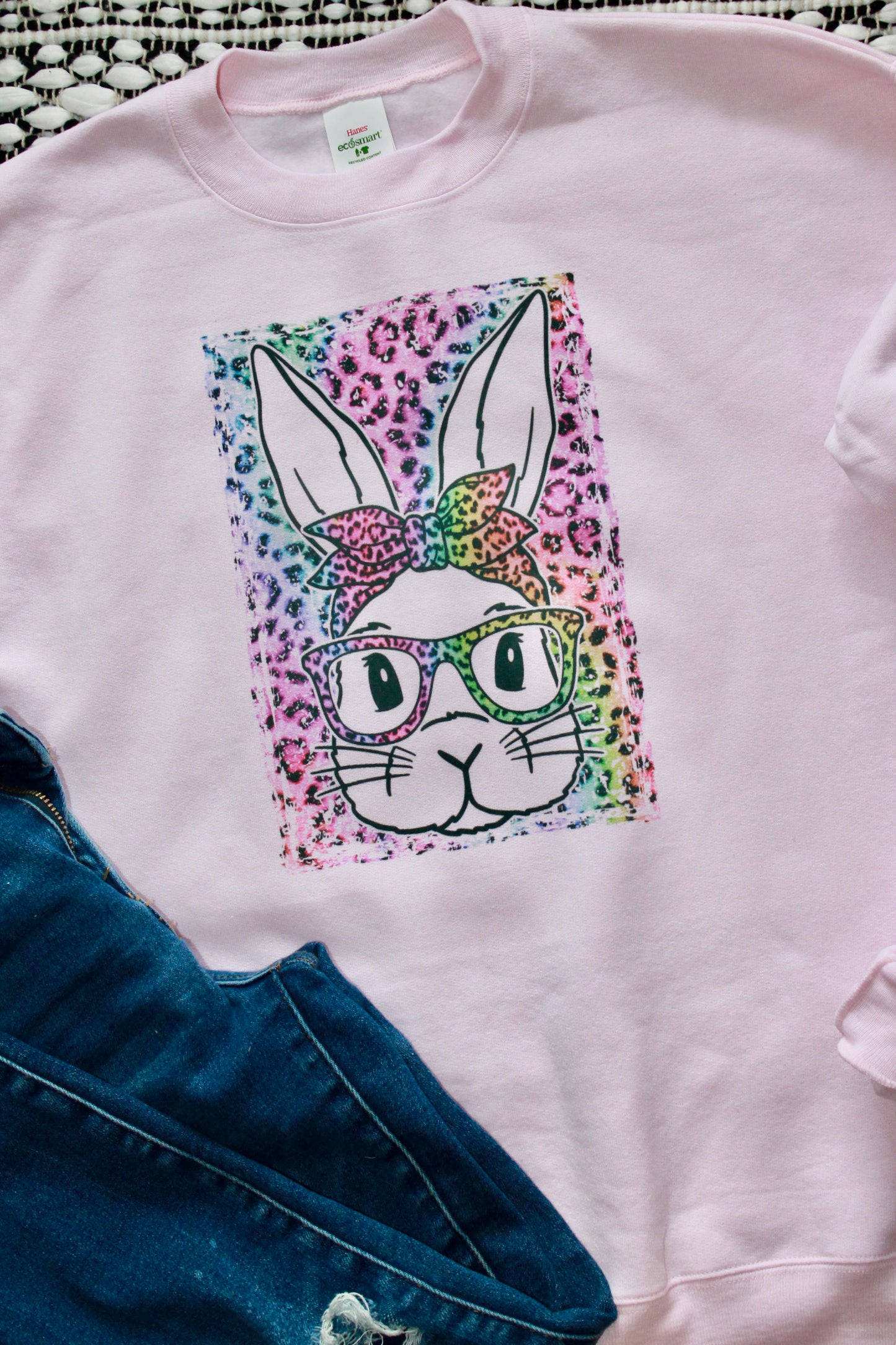 rainbow leopard bunny graphic sweatshirt